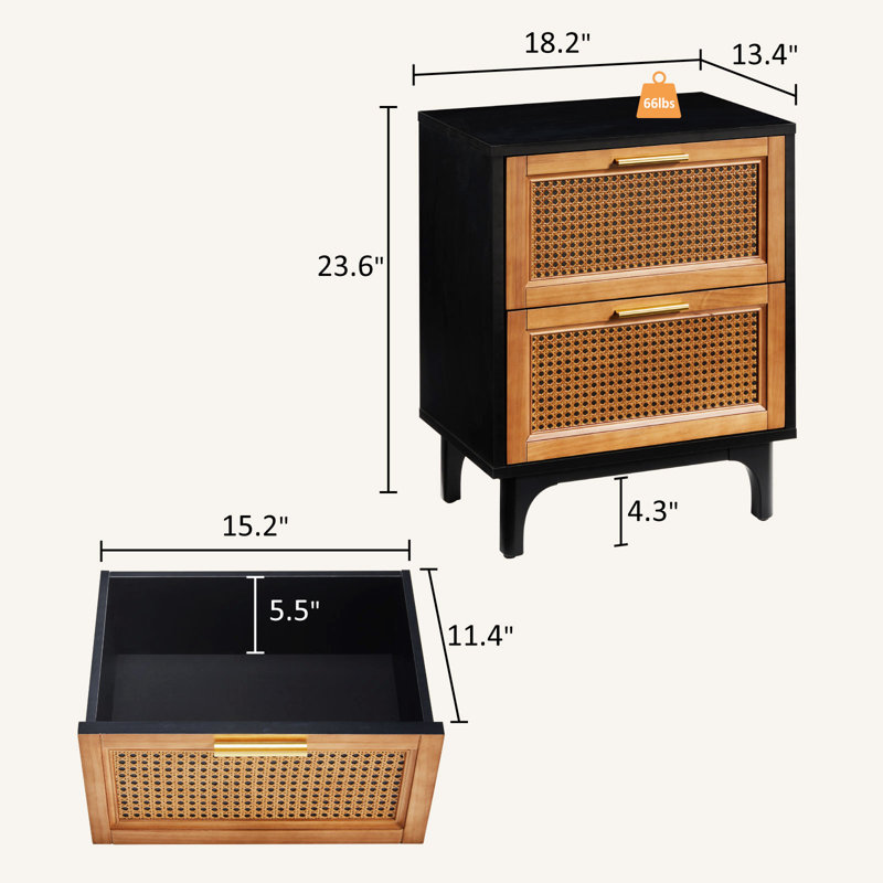 Bay Isle Home Mackinaw Rattan Nightstands, Boho Accent Bedside Tables